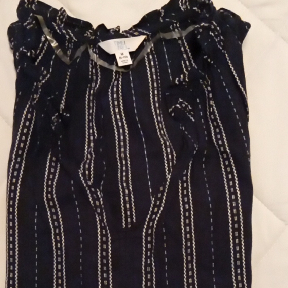 Time and Tru Navy and White Striped Blouse